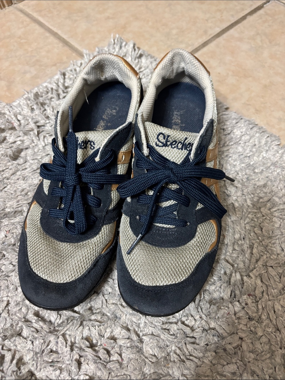Skechers Navy, Light Gray and Tan Retro Mesh Sneakers